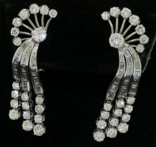 Vintage 1950s Platinum Elegant 7.  0ctw Vs/f Diamond Spray Tassel Earrings