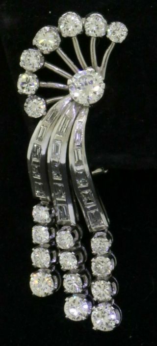 Vintage 1950s Platinum elegant 7.  0CTW VS/F diamond spray tassel earrings 2