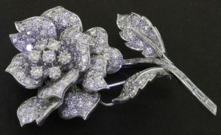 Vintage 1950s Heavy Platinum 15.  0ctw Vs1/f Diamond Cluster Rose Flower Brooch