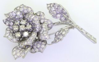 Vintage 1950s heavy Platinum 15.  0CTW VS1/F diamond cluster Rose flower brooch 2