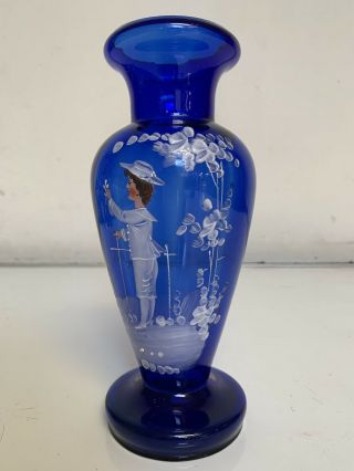 Mary Gregory Glass Vase Hand Painted (cobalt Blue)