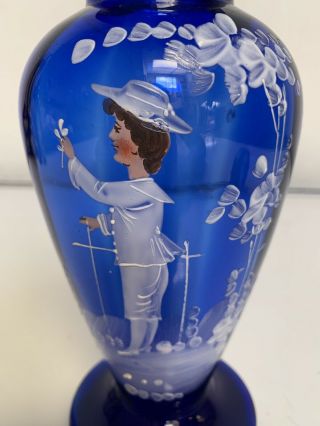 Mary Gregory Glass Vase Hand Painted (cobalt Blue) 4