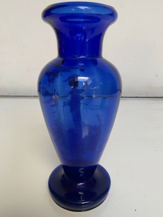 Mary Gregory Glass Vase Hand Painted (cobalt Blue) 5
