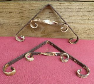 2 Vintage Wrought Iron Shelf Brackets Garden Hanging Basket Hooks Shed Garage