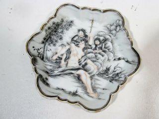 18thc Chinese Encre De Chine Porcelain Grisaille Small Card Trinket Dish