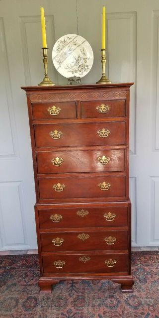 Vintage Baker Furniture 18th Century Chippendale Style Mahogany Tall Chest Fine