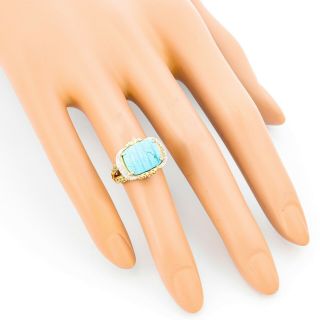 14k Yellow Gold Cabochon Persian Turquoise Peridot Sapphire Diamond Ring 0.  05ctw 2