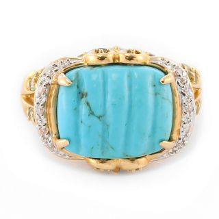 14k Yellow Gold Cabochon Persian Turquoise Peridot Sapphire Diamond Ring 0.  05ctw 3