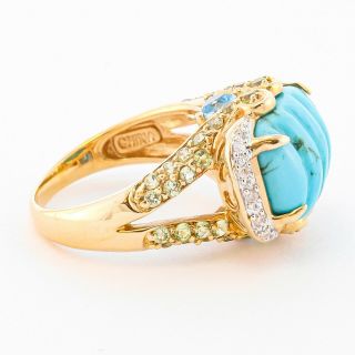 14k Yellow Gold Cabochon Persian Turquoise Peridot Sapphire Diamond Ring 0.  05ctw 4