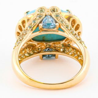 14k Yellow Gold Cabochon Persian Turquoise Peridot Sapphire Diamond Ring 0.  05ctw 5
