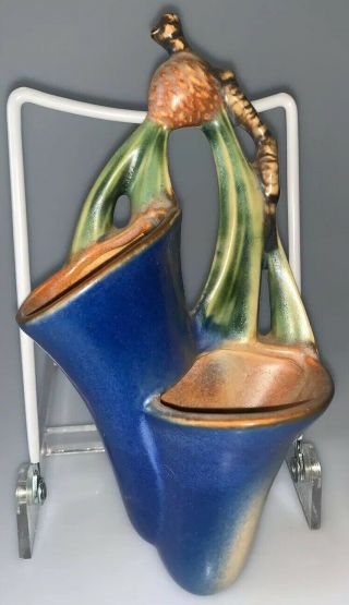 Vintage Roseville Blue Pinecone 8 - 1/2”t Wall Pocket Vase