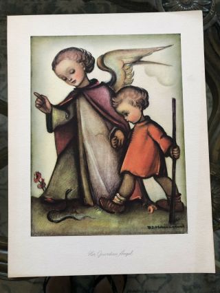 Vintage M.  J.  Hummel Her and His Guardian Angel 1940’s Picture/Prints 6