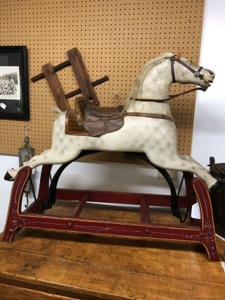 Antique Wooden Dappled Gray Glider - Rocking Horse