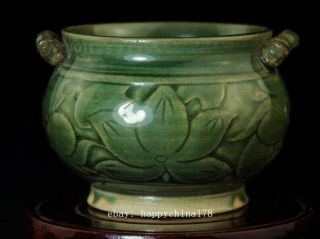 china old hand - made green glaze porcelain hand painted lotus incense burner b02 3