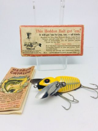 Vintage Tough Heddon Crazy Crawler Fishing Lure Yellow Shore Minnow Red Eye