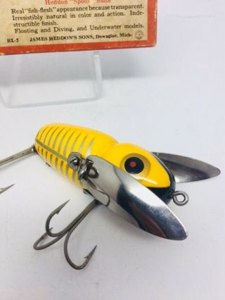 VINTAGE TOUGH HEDDON CRAZY CRAWLER FISHING LURE YELLOW SHORE MINNOW RED EYE 3