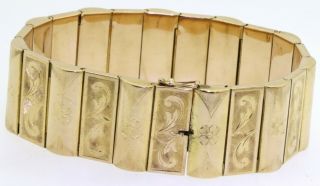 Vintage heavy 18K gold 24mm wide floral link bracelet 3