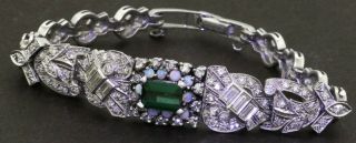 Vintage Platinum 6.  44ct Vs1/f Diamond Tourmaline Opal Converted Bracelet