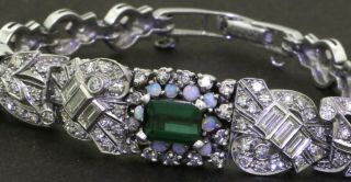 Vintage Platinum 6.  44CT VS1/F diamond tourmaline opal converted bracelet 2