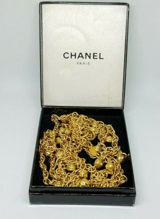 Authentic Rare Vintage Chanel Cc Logo Gold Long Necklace Pendant Chain