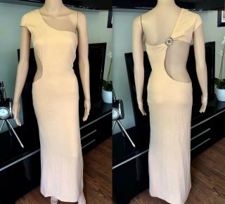 Gianni Versace Vintage Runway Cutout Embellished Peach Dress Gown It 40