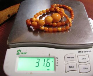 32 gr.  100 NATURAL BALTIC AMBER BEAD NECKLACE,  BUTTERSCOTCH,  EGG YOLK,  CHINESE 3