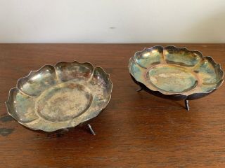 2 Antique Chinese Export Sterling Silver Ash Trays With Wh90 Hallmark 1900 - 1914