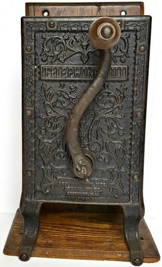TELEPHONE COFFEE GRINDER Antique ARCADE Burr Mill WALL MOUNT Victorian CAST IRON 4