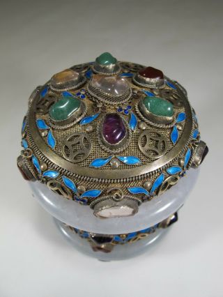 Antique Chinese Export silver,  jade & enamel box CS200 2