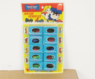 Vintage Blue Bow 10 Plastic Toy Cars On Display Card