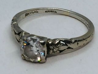 Antique Art Deco 18k White Gold & Platinum Floral Diamond Ring Size 5.  5