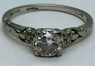 Antique Art Deco 18k White Gold & Platinum Floral Diamond Ring Size 5.  5 2