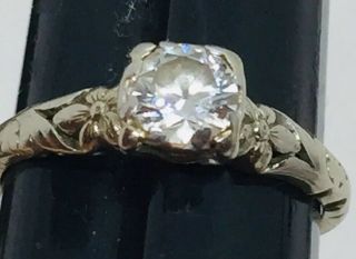 Antique Art Deco 18k White Gold & Platinum Floral Diamond Ring Size 5.  5 5