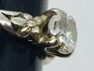 Antique Art Deco 18k White Gold & Platinum Floral Diamond Ring Size 5.  5 6