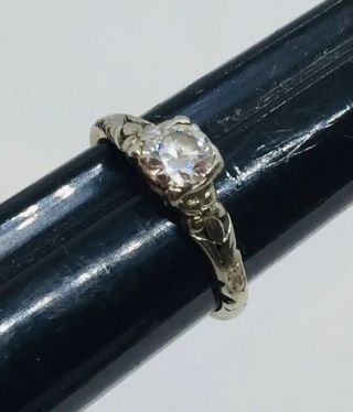 Antique Art Deco 18k White Gold & Platinum Floral Diamond Ring Size 5.  5 8