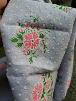 Vintage Flocked Fabric Dotted Swiss Purple Pink Floral 46 x 61 4
