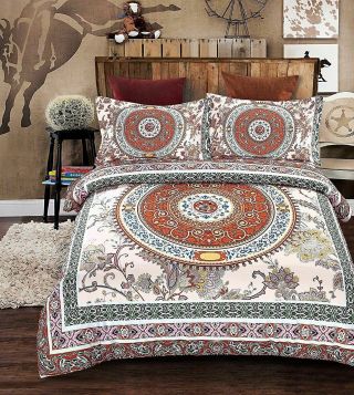 Aura King Size Duvet Cover With 2 Pillowcases Indian Mandala Bedding Quilt Set