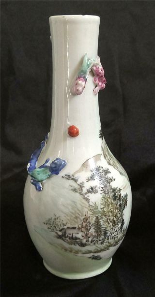 Chinese Antique Famille Rose Landscape Vase Artist ' s Seal 4
