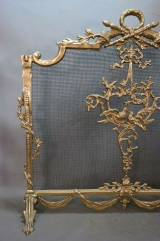 Vintage FRENCH ROCOCO Style BRASS ORMOLU Figural BIRDS Old FIREPLACE SCREEN 2