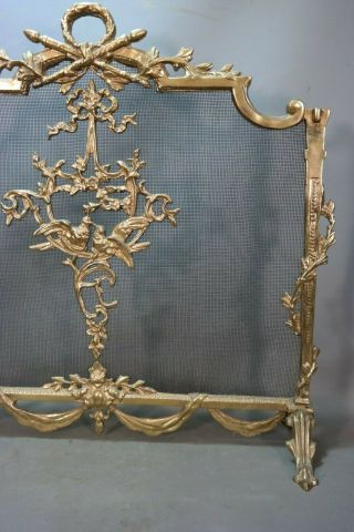 Vintage FRENCH ROCOCO Style BRASS ORMOLU Figural BIRDS Old FIREPLACE SCREEN 3