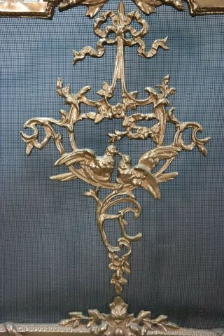 Vintage FRENCH ROCOCO Style BRASS ORMOLU Figural BIRDS Old FIREPLACE SCREEN 4