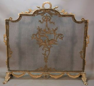 Vintage FRENCH ROCOCO Style BRASS ORMOLU Figural BIRDS Old FIREPLACE SCREEN 9