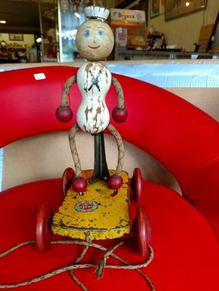 Vintage Ted Toy - Lers Wood And Metal Sailor Pull Toy