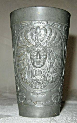 Magnificent Indian Chief Pewter Cup,  Late 1800s - Early 1900s Gesch Germany