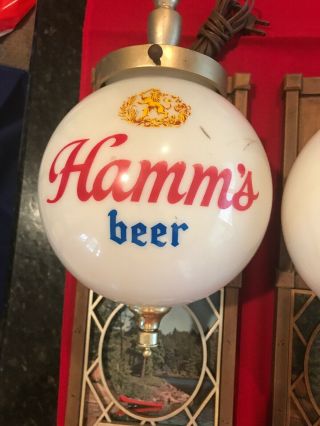 2 Hamm ' s beer signs vintage back bar lighted globe wall sconce light lamp canoe 2