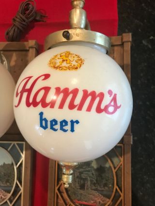 2 Hamm ' s beer signs vintage back bar lighted globe wall sconce light lamp canoe 3