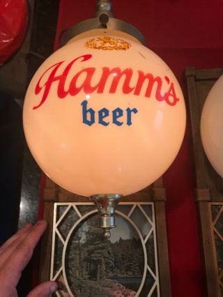 2 Hamm ' s beer signs vintage back bar lighted globe wall sconce light lamp canoe 6