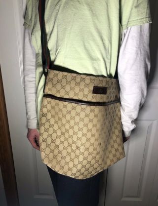 Authentic Vintage Gucci Gg Monogram Shoulder Bag Handbag Large Italy