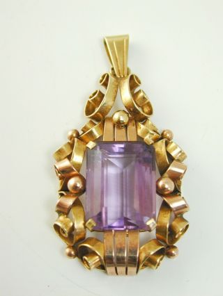 Amethyst Pendant Antique French 18 Carat Gold 9.  59 Carats Odeon Style Design