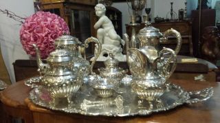 4325g MASTERPIECE STERLING SILVER FLUTTED COLONIAL STYLE COFFEE TEA SET 8 ITEMS 2